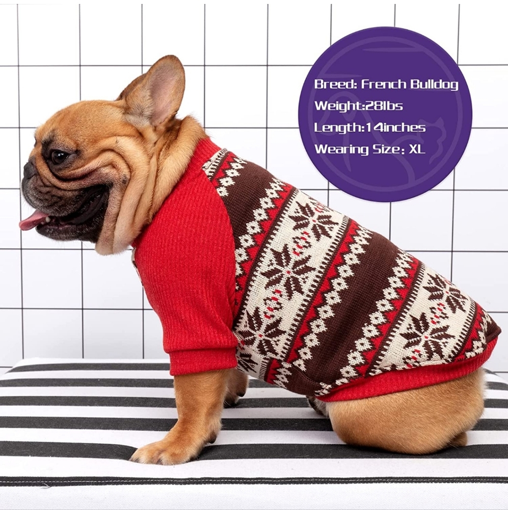CYEOLLO Christmas Dog Sweater Coat Snowflake Ugly Xmas Sweaters Fleece Lined S